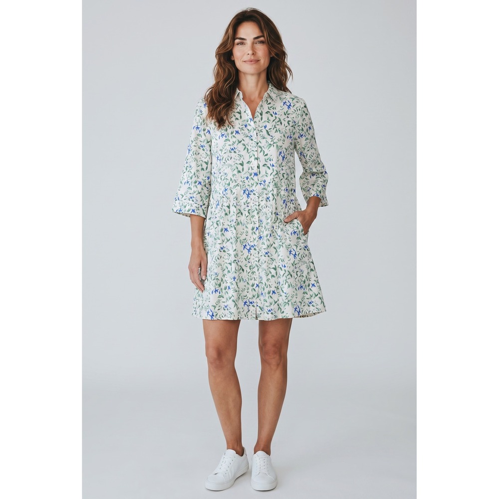 Tuckernuck Royal Shirt Dress Preppy Floral Botanical Tiered Button Up Size Large